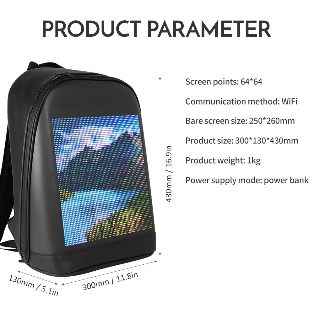 🎒 Biker's Night Glow - LED Display Backpack